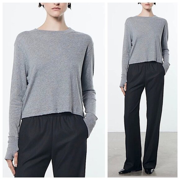 New Enza Costa Cashmere Blend Boxy L/S Crew in Smoke - Picture 1 of 9